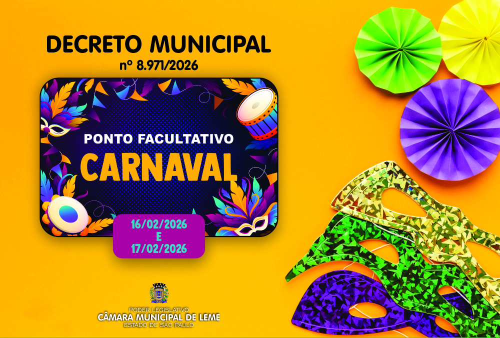 Câmara informa funcionamento das repartições municipais durante o ponto facultativo de Carnaval