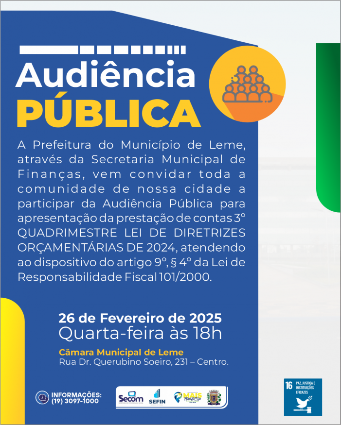 SECRETARIA DE FINANÇAS INFORMA SOBRE AUDIÊNCIA PÚBLICA NO DIA 26 DE FEVEREIRO