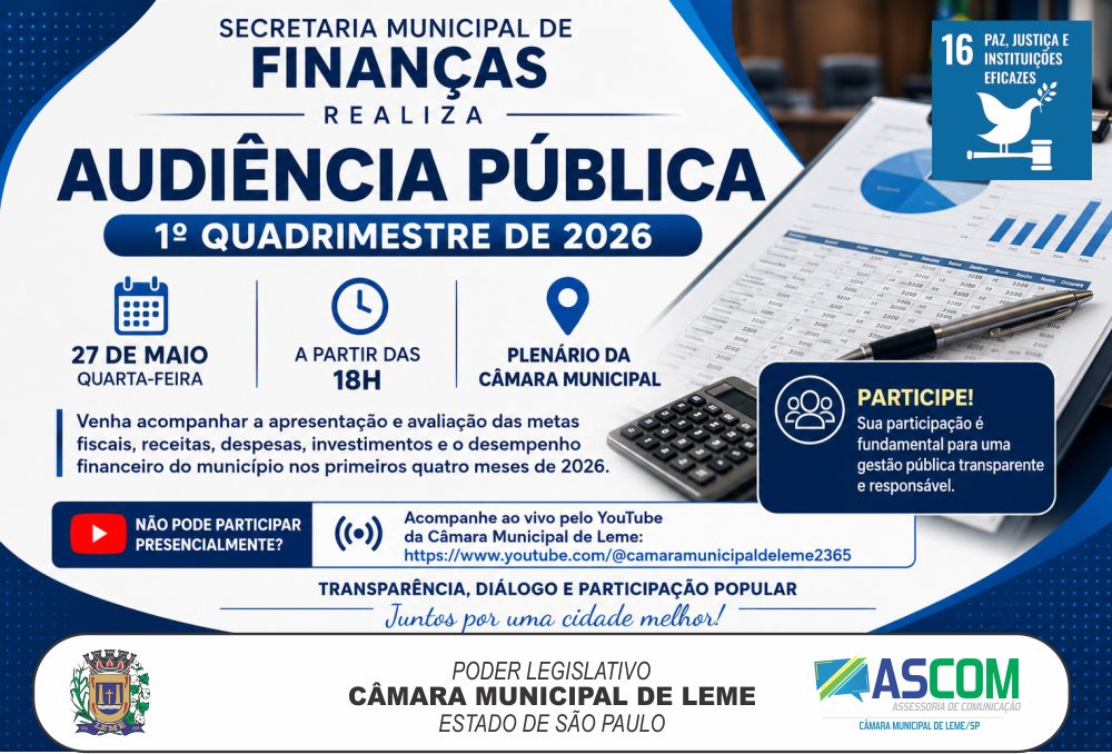 Secretaria Municipal de Finanças realiza Audiência Pública sobre o 1º Quadrimestre de 2026
